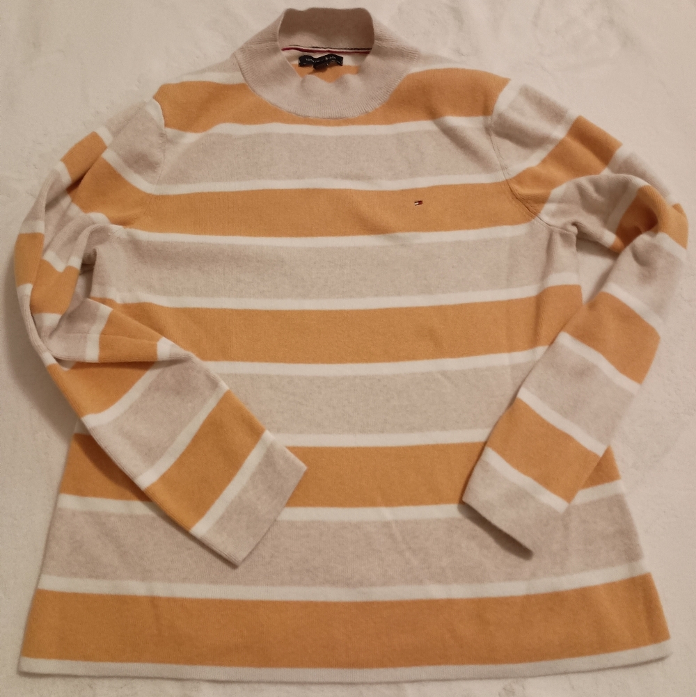 Tommy Hilfiger Striped Crewneck Sweater - Mustard & Beige Women's Size XL